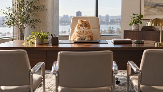 Cat boss desk Teams background
