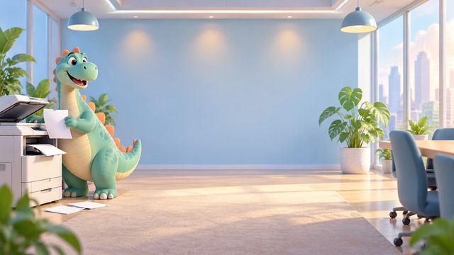 Dinosaur at office copier Teams background