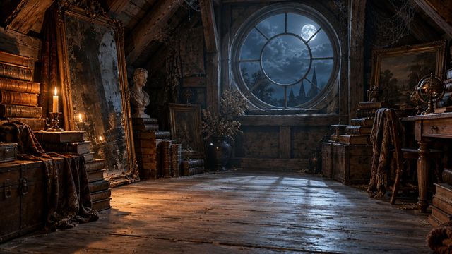Spooky attic study Teams background
