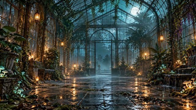 Glowing mushroom greenhouse Teams background