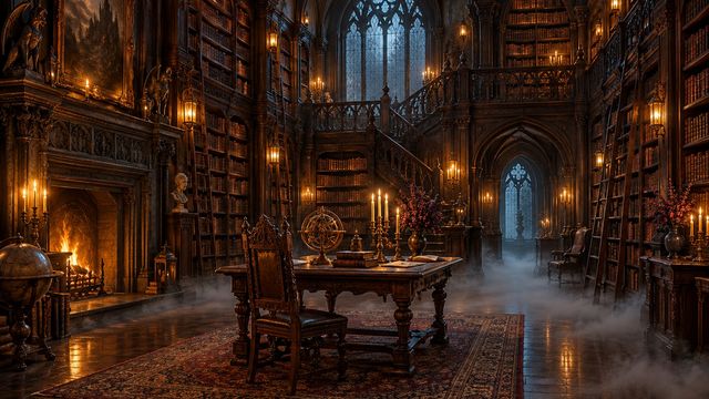Spooky Victorian library Teams background